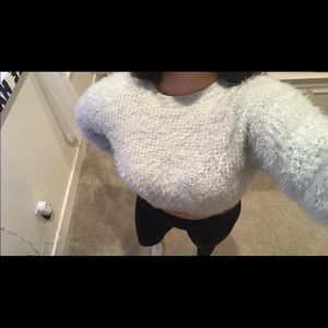 Light pastel blue fuzzy cropped sweater